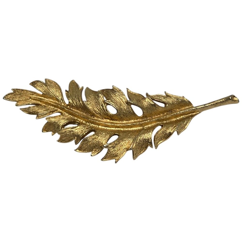 Vintage‎ Coro Gold Tone Feather Brooch Pin Signed ©1961 Mid Century